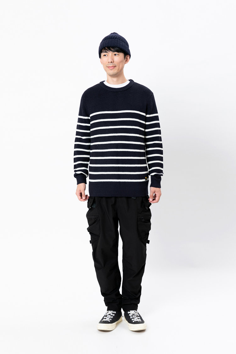 tmcaz/tmcaz藏青色/灰色条纹 20秋冬新品羊毛休闲长袖宽松海军条纹