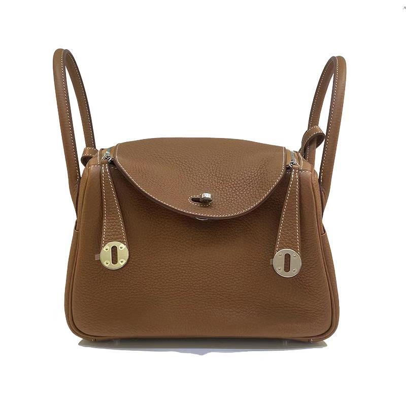 hermes爱马仕经典款lindy26金棕色银扣枕头包手提包单肩女包tc皮y刻99