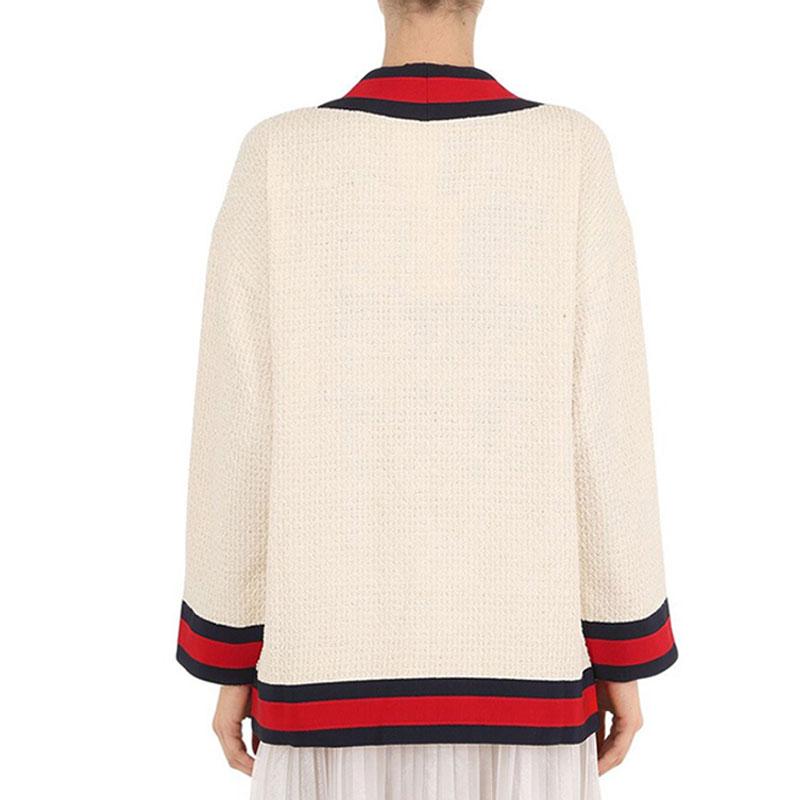 【包税包邮】gucci/古驰 古琦女装 女士米白色棉质单排扣针织衫/毛衣