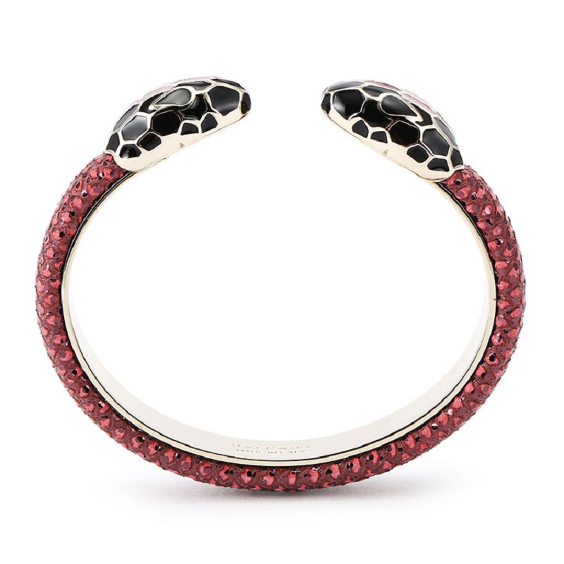 bvlgari/宝格丽酒红色蜥蜴皮双蛇头装饰手镯手环