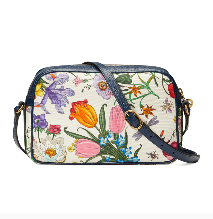 gucci/古驰 女士拼色帆布配皮花卉印花互扣式双g金属徽标拉链开合小号