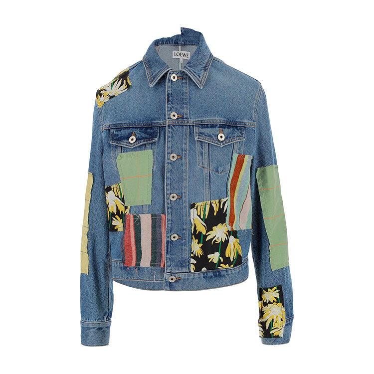 【包税】loewe/罗意威 潮流时尚 男士蓝色棉质缝补图案牛仔夹克外套 s