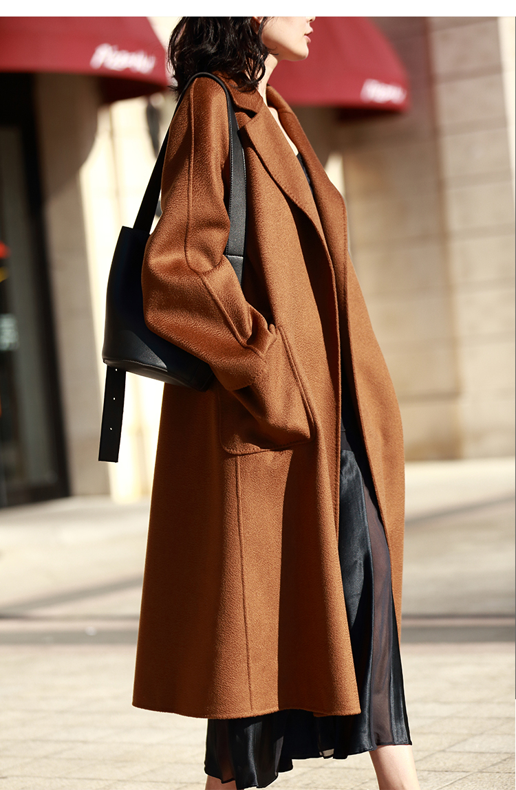 geleistory/geleistory经典大衣双面羊毛大衣毛呢外套女水波纹羊毛