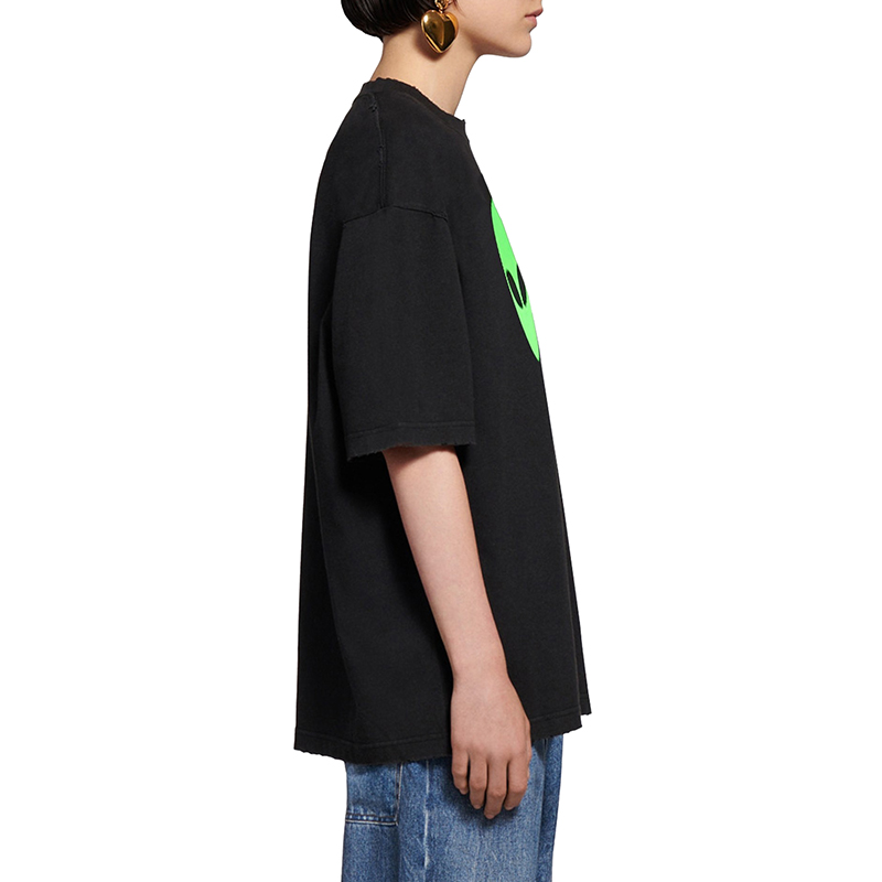 balenciaga/巴黎世家 21春夏新款女士外星人印花黑色圆领纯棉短袖t恤
