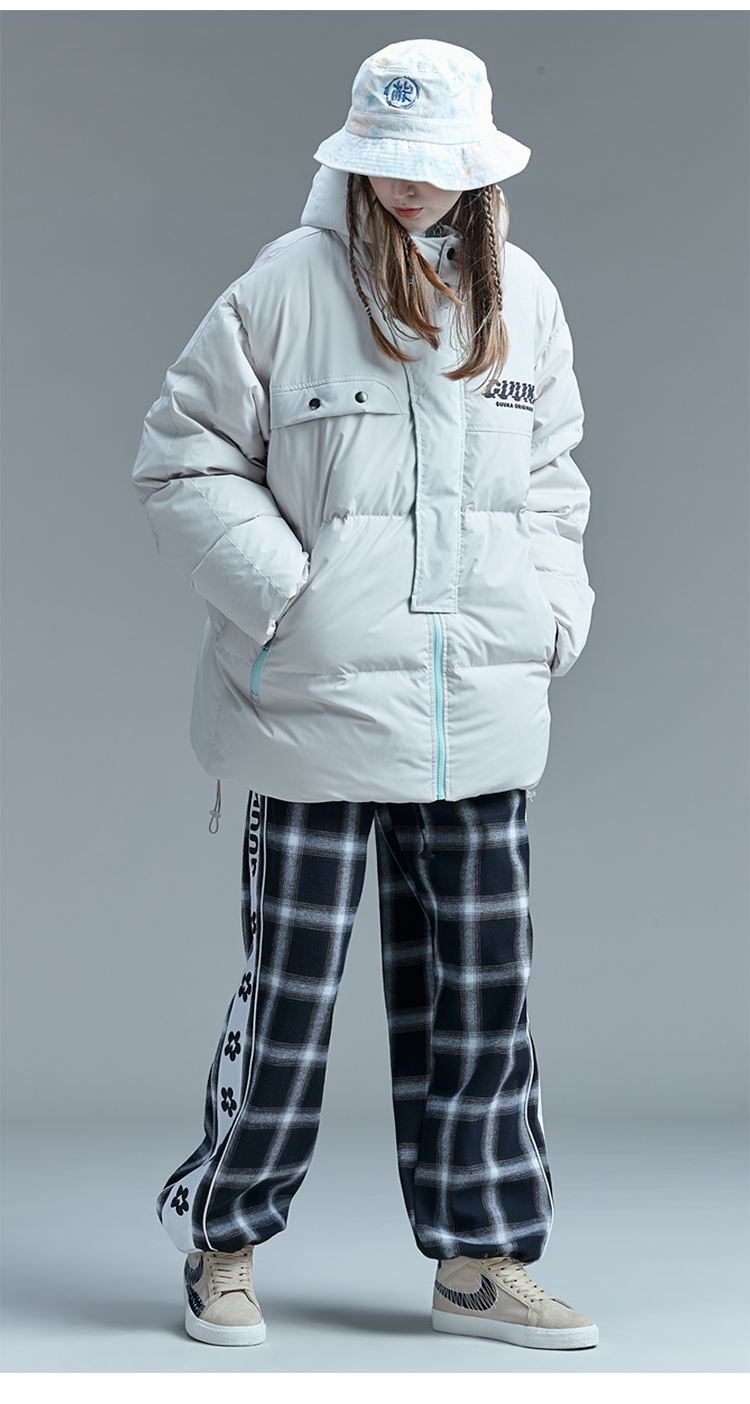 古由卡guuka潮牌白鸭绒羽绒服女中长款嘻哈情侣刺绣加厚面包服外套