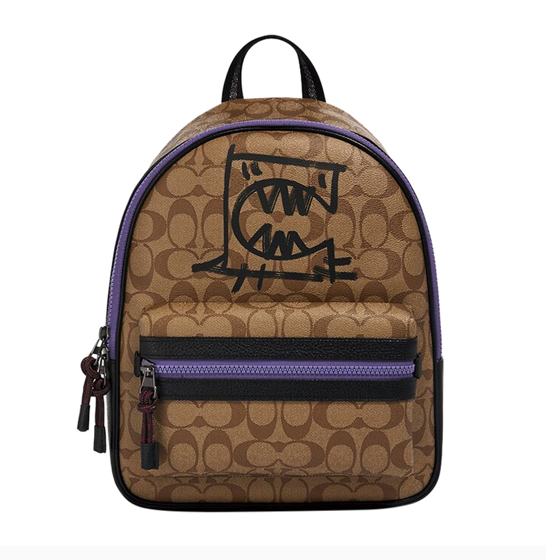 【包税】coach/蔻驰 女士拼色小怪兽涂鸦款经典双c字母徽标印花双肩包