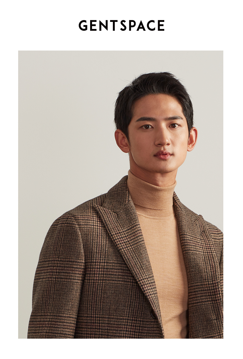 gentspace/gentspace男士大衣戗驳领单排扣威尔士亲王格羊毛大衣