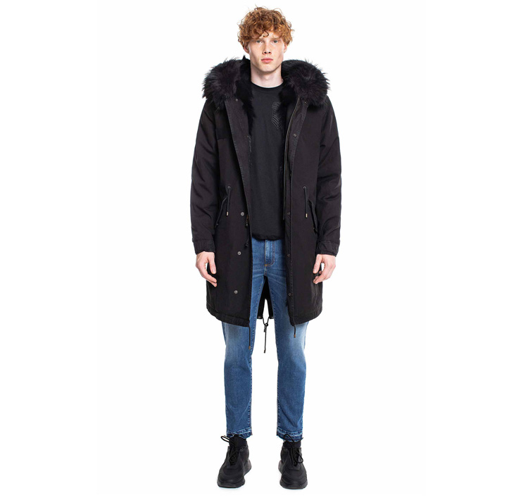 mr & mrs italy/皮草夫妇 长款黑色狐狸皮毛派克服男