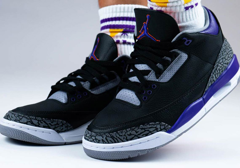 nike/耐克 air jordan 3 男女同款 aj3 黑紫 爆裂纹 情侣 篮球鞋 休闲