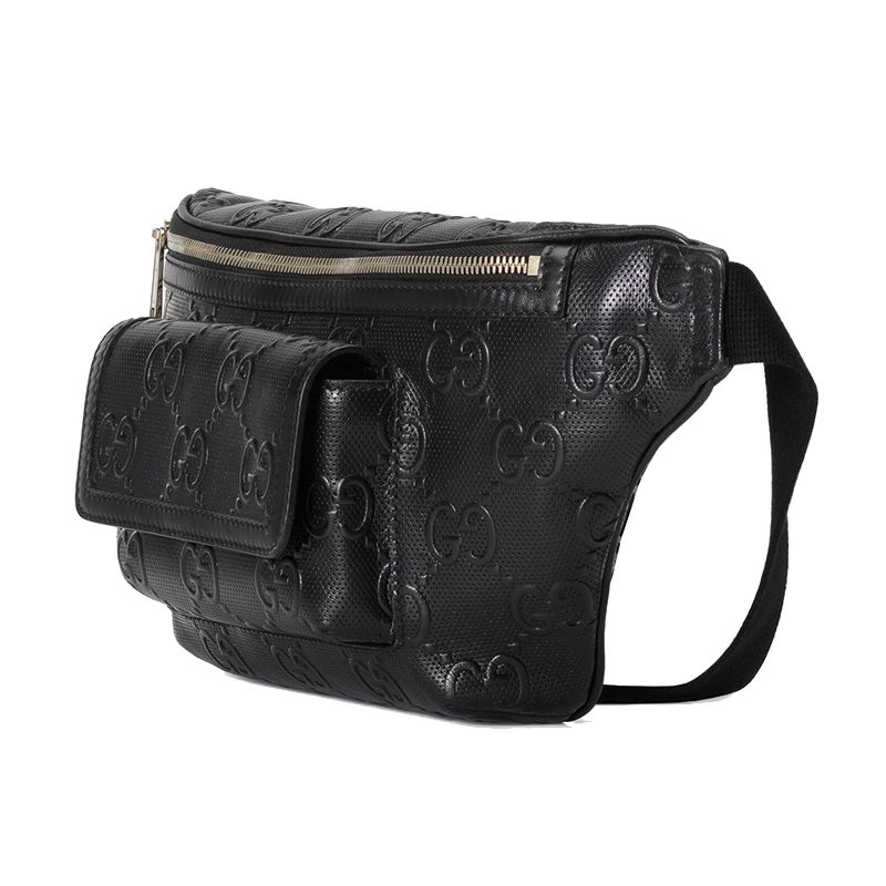 【包税】gucci/古驰 2021年新款男士黑色gg压纹皮革腰包 6450931w3cn