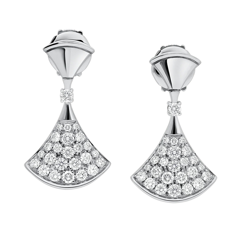 宝格丽 2020新款divasdream系列 18k金白金镶密钉钻石扇子耳环