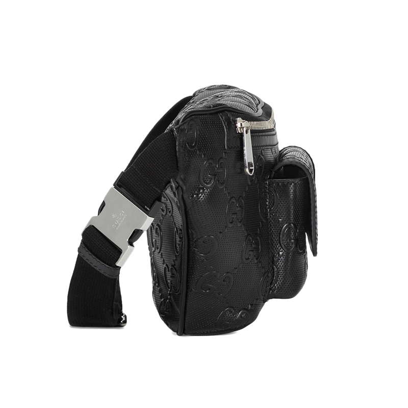 【包税】gucci/古驰 2021年新款男士黑色gg压纹皮革腰包 6450931w3cn