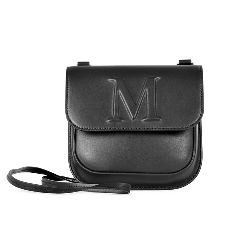 【包税包邮】maxmara/麦丝玛拉 女士黑色皮质经典时尚m字母装饰单肩斜