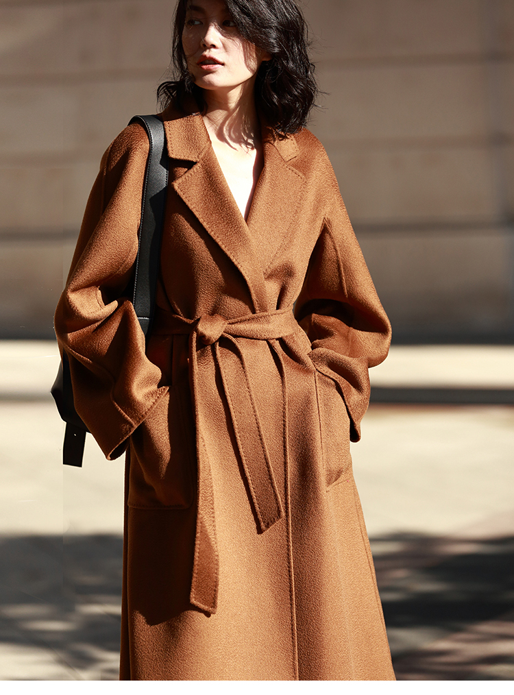 geleistory经典大衣双面羊绒大衣毛呢外套女水波纹羊绒大衣女士外套