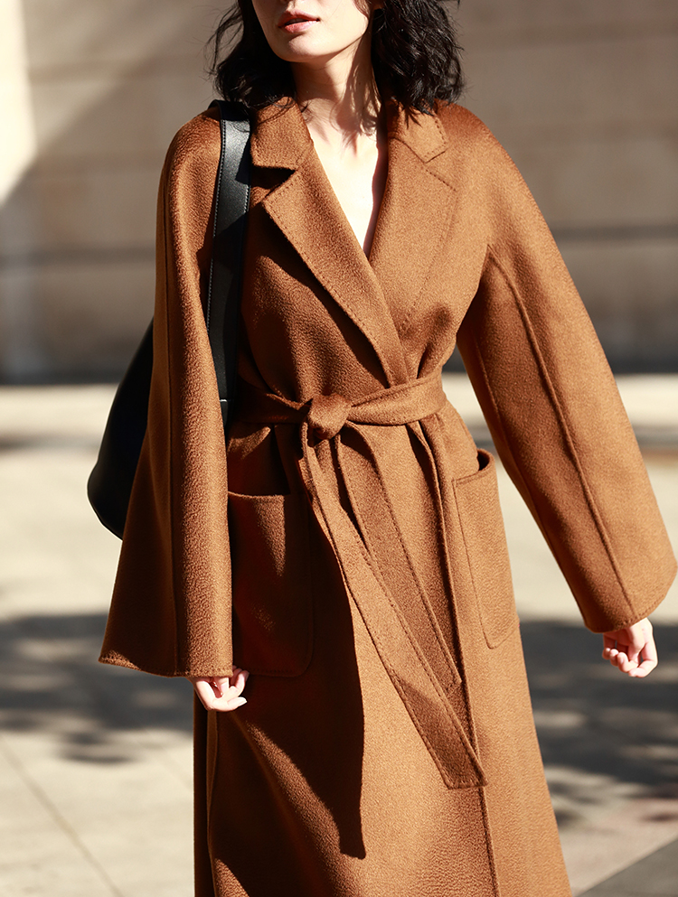 geleistory/geleistory经典大衣双面羊绒大衣毛呢外套女水波纹羊绒