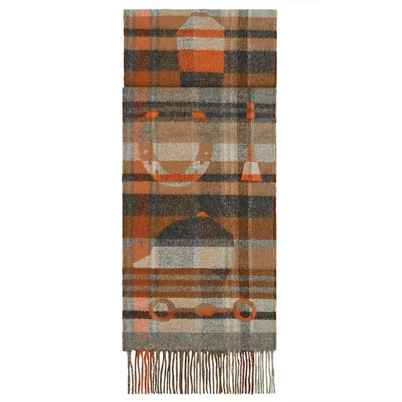 hermes/爱马仕 围巾格子花纹纯山羊绒时尚个性围巾披肩 三色可选393