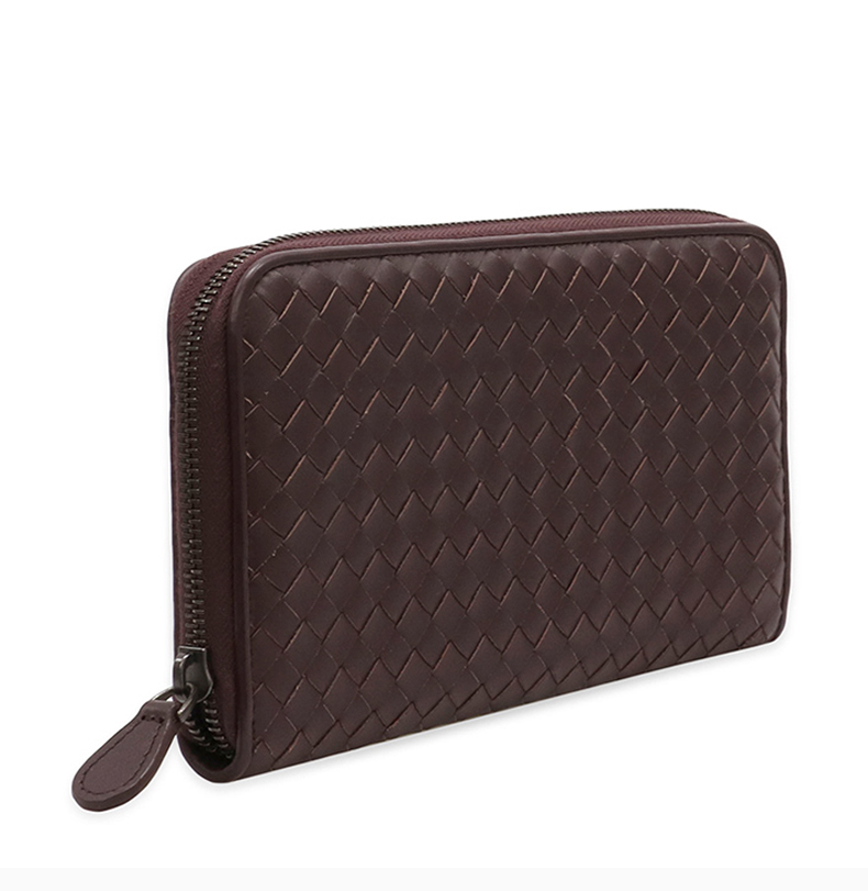 bottega veneta/葆蝶家 男士深棕色牛皮编织长款钱包手包手拿包男包