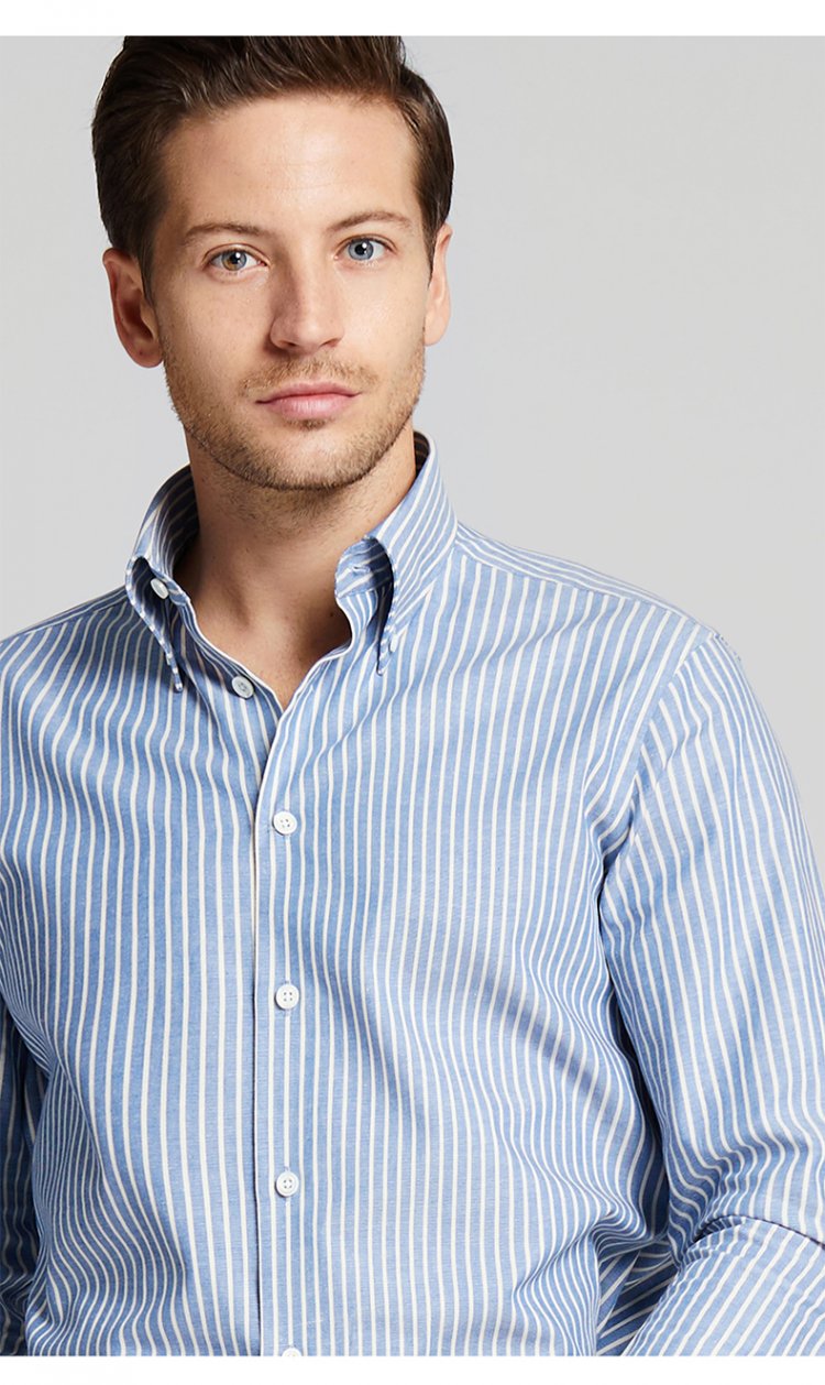 by creations lite/柏品 进口长绒棉面料条纹衬衣 纽扣领男士长袖衬衫