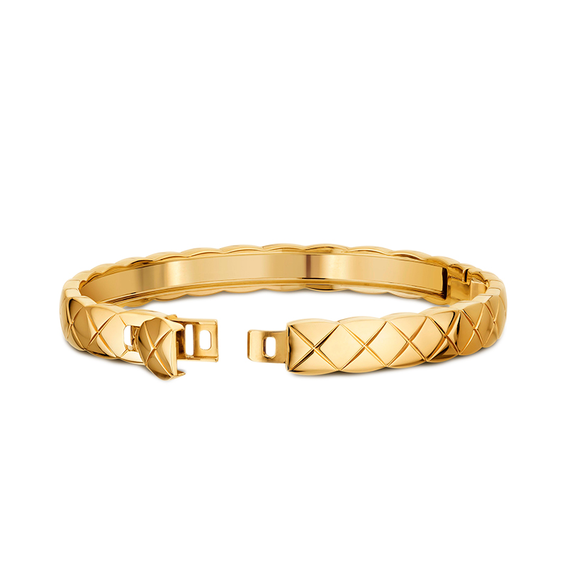 chanel/香奈儿 经典coco crush系列 镶嵌钻石18k金黄金菱格纹图案手镯