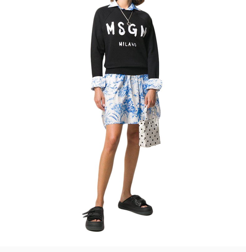 msgm 20秋冬 女装 服饰 黑色棉质经典logo印花时尚休闲圆领卫衣 女