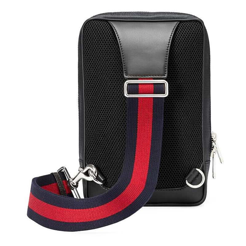 gucci/古驰 男包经典款男士中号黑灰色柔软高级人造帆布腰包胸包斜