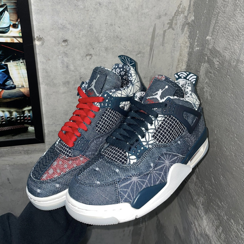 nike/耐克 air jordan 4 男女同款 aj4 刺子绣 日本 鸳鸯拼接 牛仔