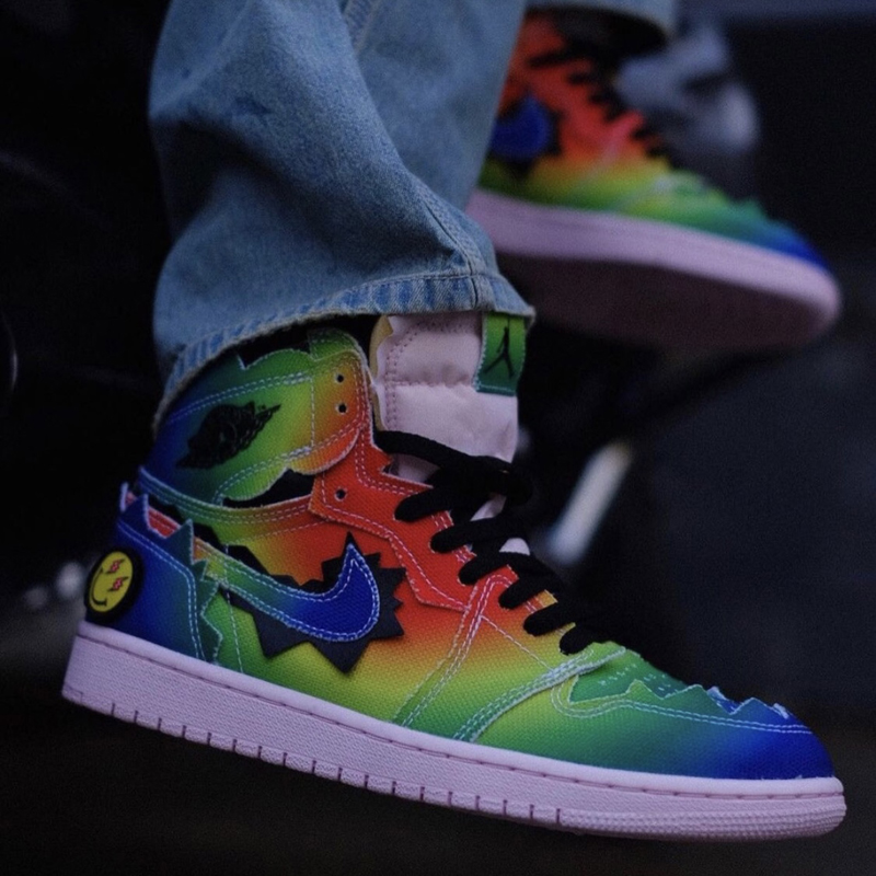 j balvin x air jordan 1 男女同款 aj1 雷鬼天王 联名 彩虹扎染 篮球