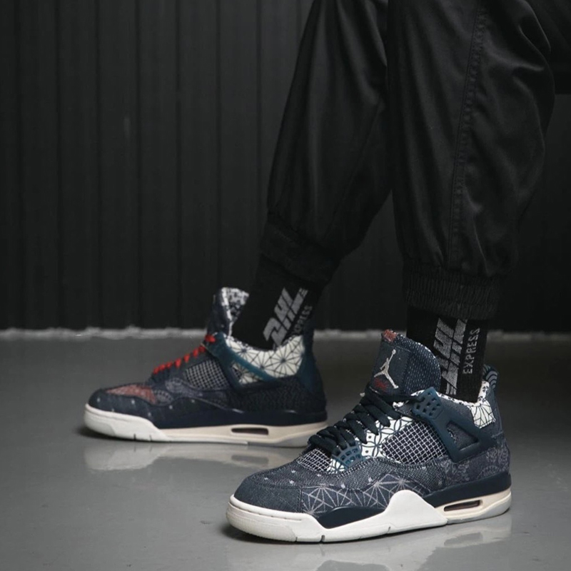 nike/耐克 air jordan 4 男女同款 aj4 刺子绣 日本 鸳鸯拼接 牛仔