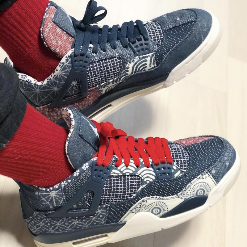 nike/耐克 air jordan 4 男女同款 aj4 刺子绣 日本 鸳鸯拼接 牛仔