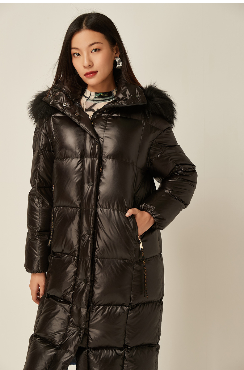 bebe/bebe 2020秋冬新品 女士羽绒服 90白鸭绒简约毛领长款时尚羽绒服