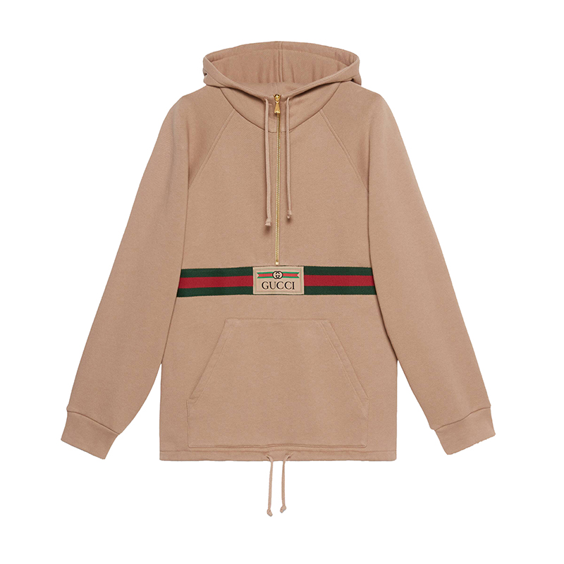 【包税】gucci/古驰 21早春新款女士米色大拉链纯棉连帽卫衣 644656xj