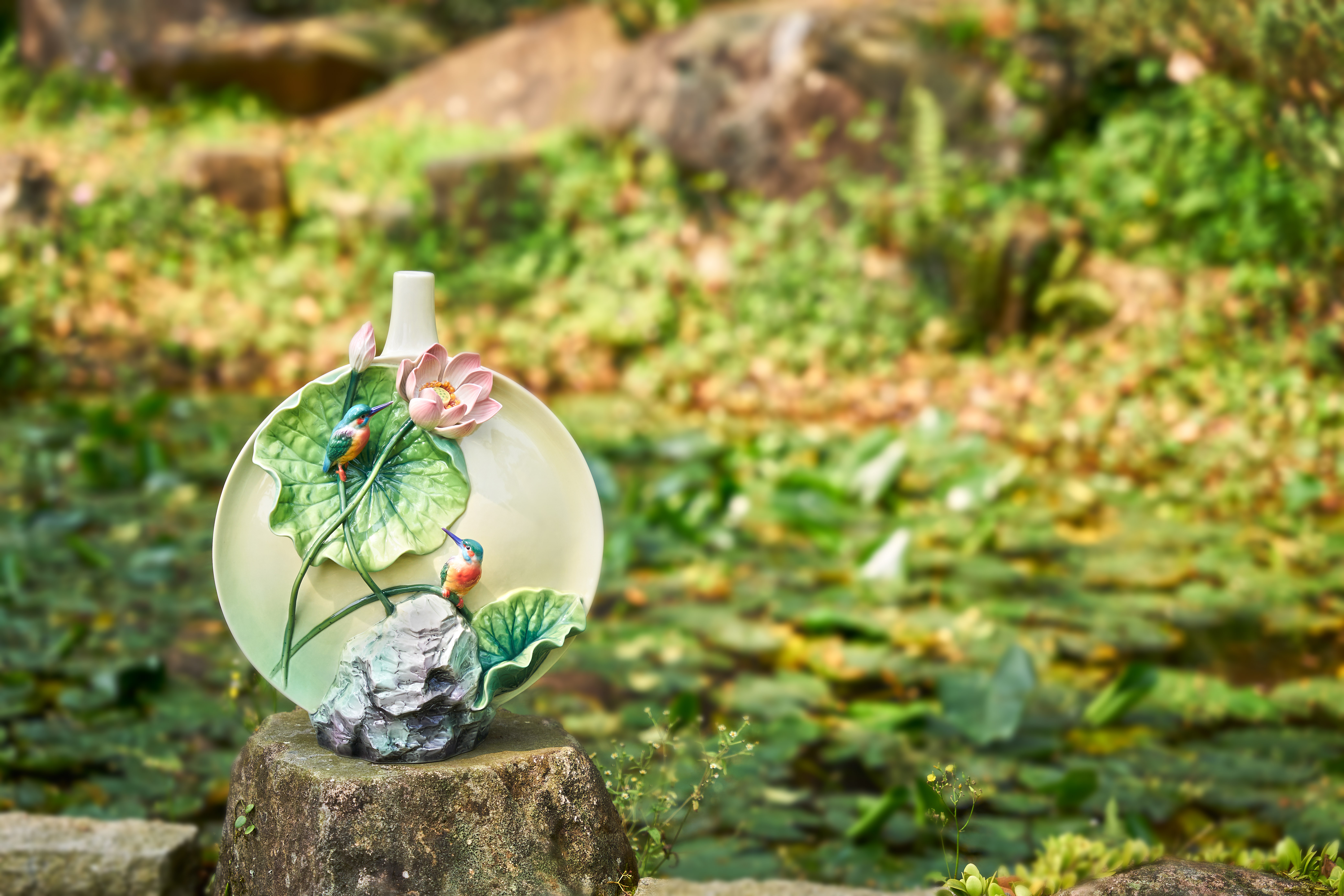 【franz法蓝瓷 花瓶/花器】fz03855情投意合 双翠荷花瓷瓶【正品 价格