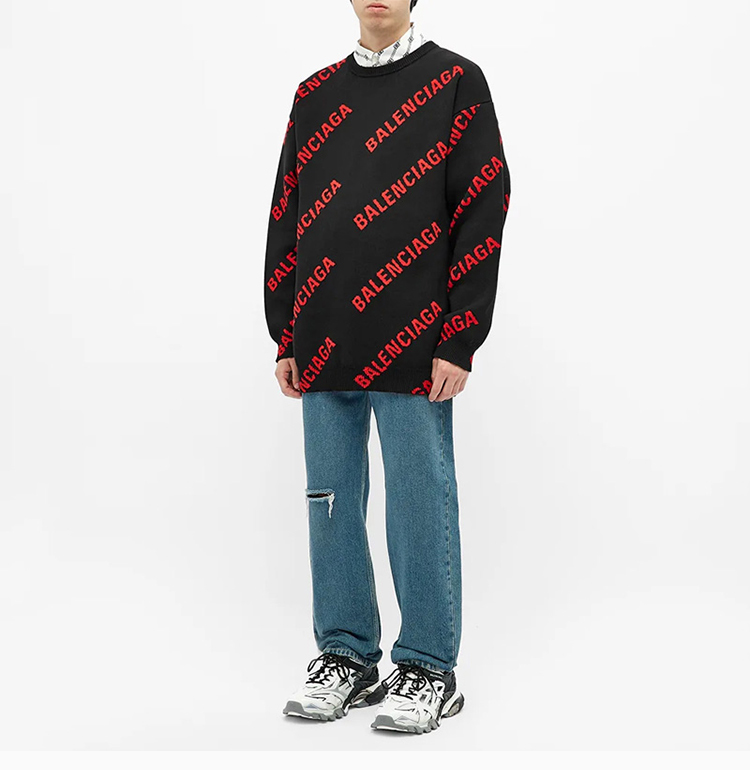 balenciaga 巴黎世家 男士 服装 20秋冬 红色羊毛毛衣 男士毛衣针织衫