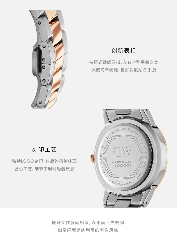 【范冰冰同款】Daniel Wellington/丹尼尔惠灵顿dw进口潮流撞色表带钢带女表28/32MM柜台真品