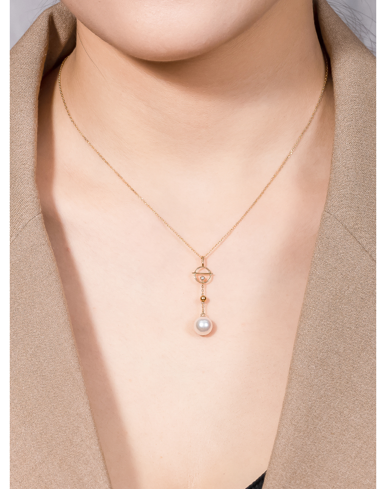 hélas/蔻熙 精选akoya珍珠项链女18k金钻石单颗珍珠吊坠时尚通勤颈饰