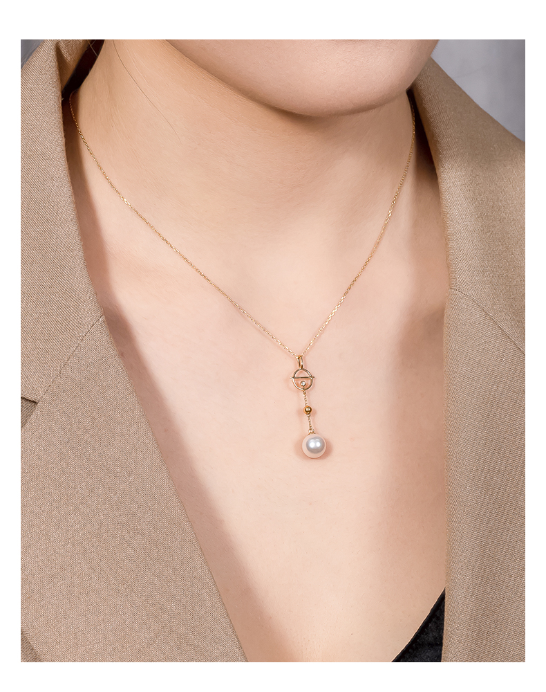 hélas/蔻熙 精选akoya珍珠项链女18k金钻石单颗珍珠吊坠时尚通勤颈饰