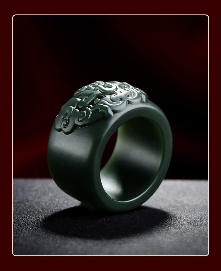 印象眸/印象眸 和田玉戒指 山河十二朝系列饕餮纹扳指 青玉细料指环