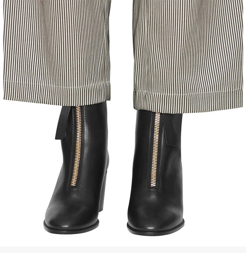 【包税】dior/迪奥 女士黑色牛皮正面拉链粗跟靴及踝靴短靴皮靴女靴