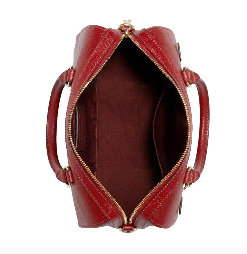 女士红色皮革金属马车徽标拉链开合单肩包斜挎包手提包波士顿包劈包