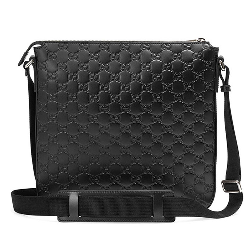 【包税包邮】gucci/古驰 男士 男包品牌字母logo压花黑色皮质拉链斜
