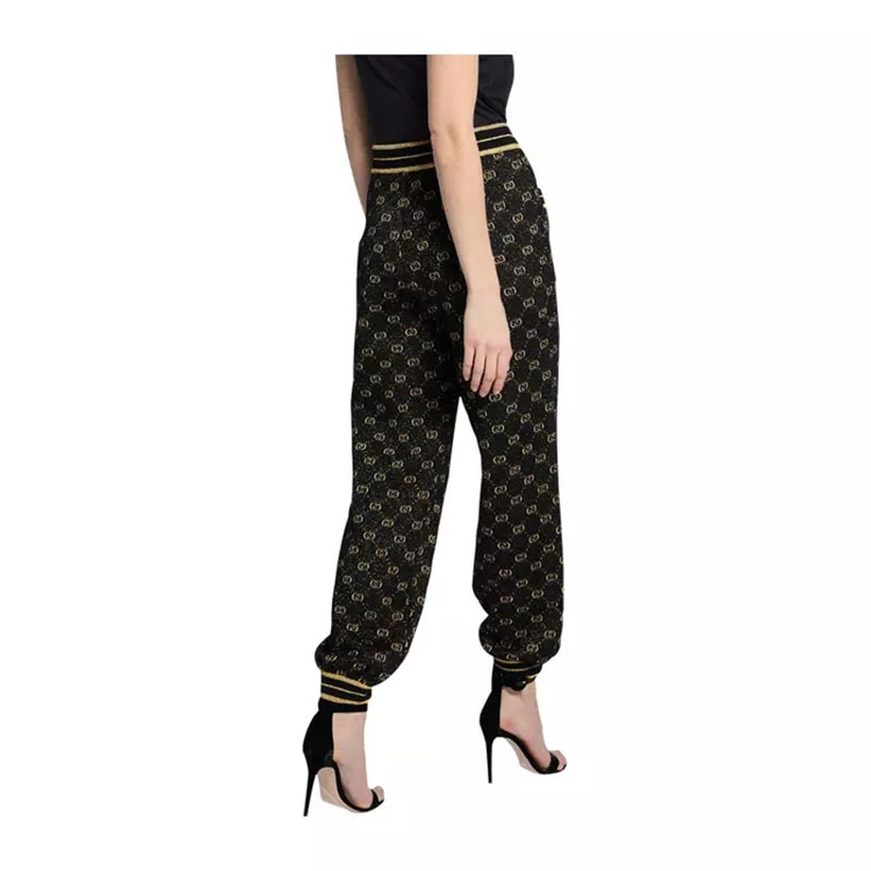 【包邮包税】gucci/古驰 古琦女裤 经典双g 女士黑色羊毛时尚束脚休闲