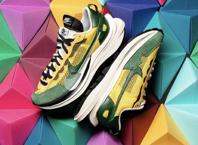 nike x sacai vapor waffle 男女同款 黄绿 限量联名 厚底增高老爹鞋