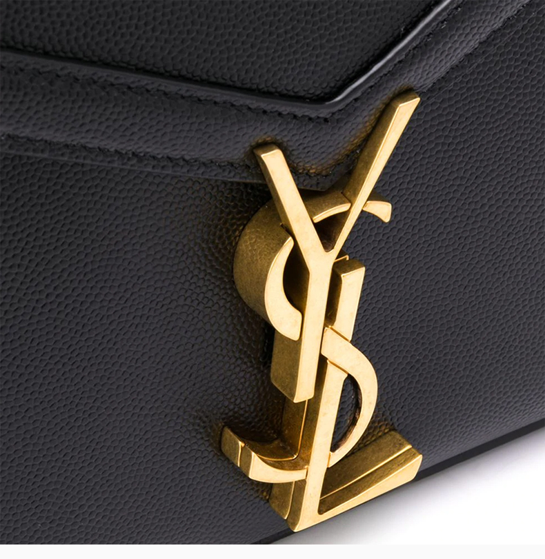 yves saint laurent/圣罗兰 女士黑色皮质金色logo标牌