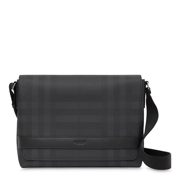 【包邮包税】burberry/博柏利 巴宝莉男包 男士黑色时尚格纹翻折单肩
