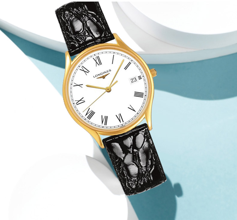 longines/浪琴 瑞士手表 律雅系列石英精钢镀18k金男士腕表 皮带白盘l
