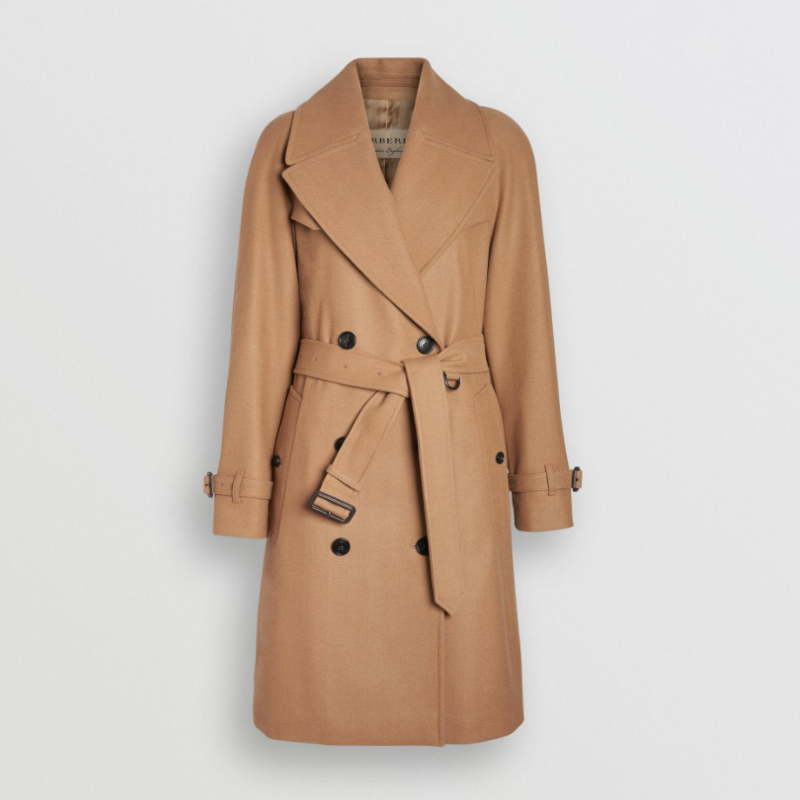 burberry/博柏利 女士驼色羊毛羊绒大衣 中长款 80039761【预售】