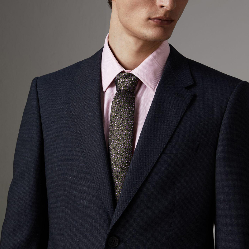 burberry/博柏利 男士现代剪裁半底衬羊毛两粒扣西装上衣 海军蓝