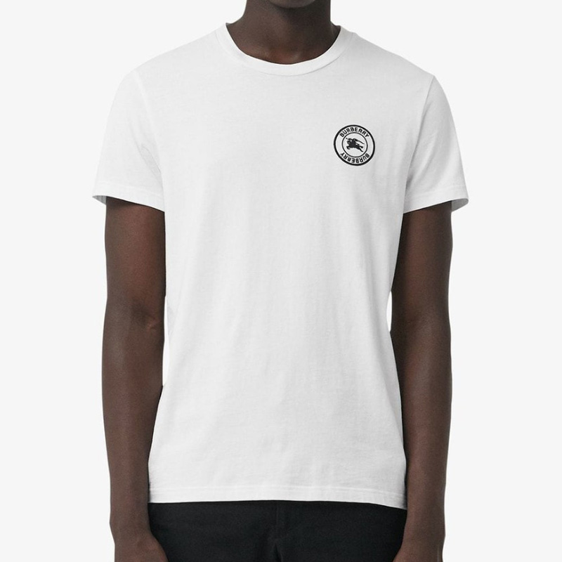 burberry/博柏利 男士白色圆领短袖t恤 黑色圆形战马logo标 80040561