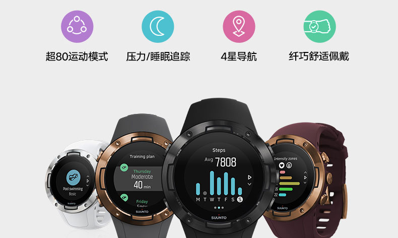 SUUNTO/颂拓 颂拓（SUUNTO）Suunto 5 多项专业运动GPS四星导航智能运动腕表精钢白SS050304000