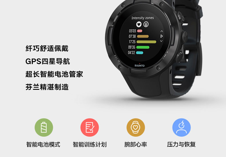 SUUNTO/颂拓 颂拓（SUUNTO）Suunto 5 多项专业运动GPS四星导航智能运动腕表精钢白SS050304000